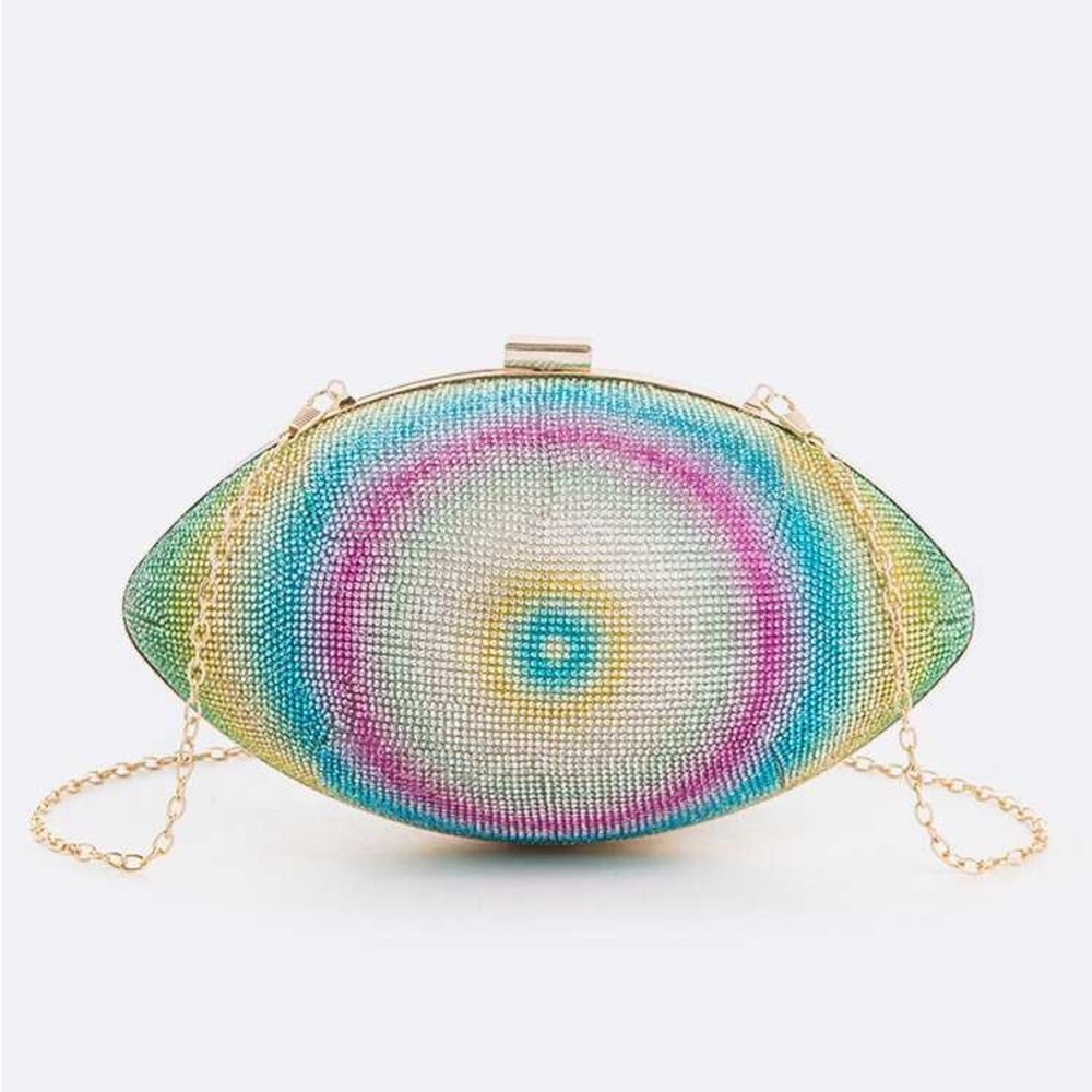 Rhinestone Crystal Evil Eye Clutch Football Purse